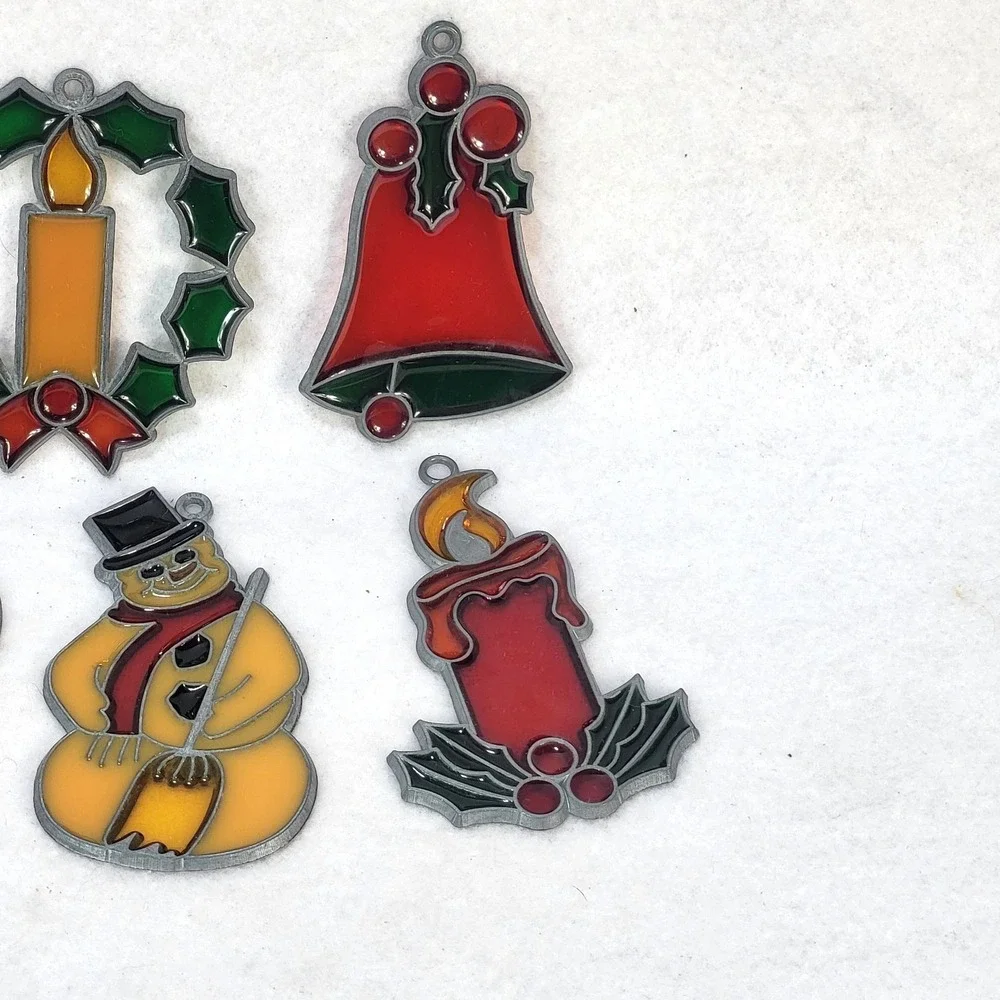 Vintage Christmas Suncatchers Lot 9 Holiday Tree Santa Candle Wreath 1980s Decor